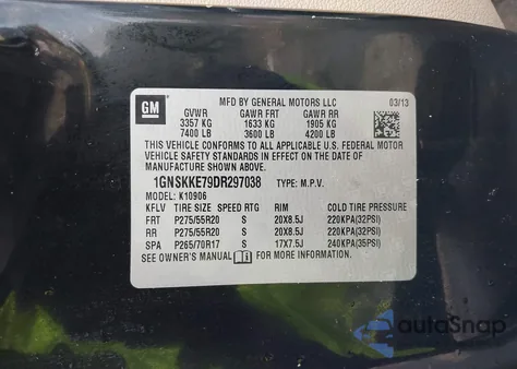 2013 Chevrolet Suburban 1500 Ltz from USA, damaged, VIN 1GNSKKE79DR297038